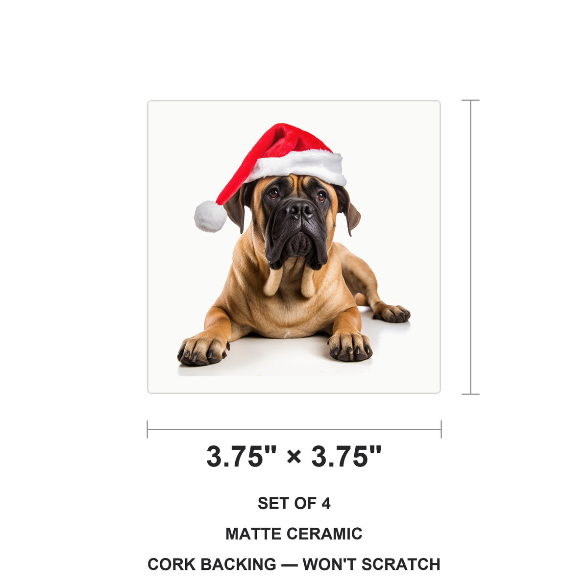Boerboel ceramic coasters set of 4, size 3.75 inches