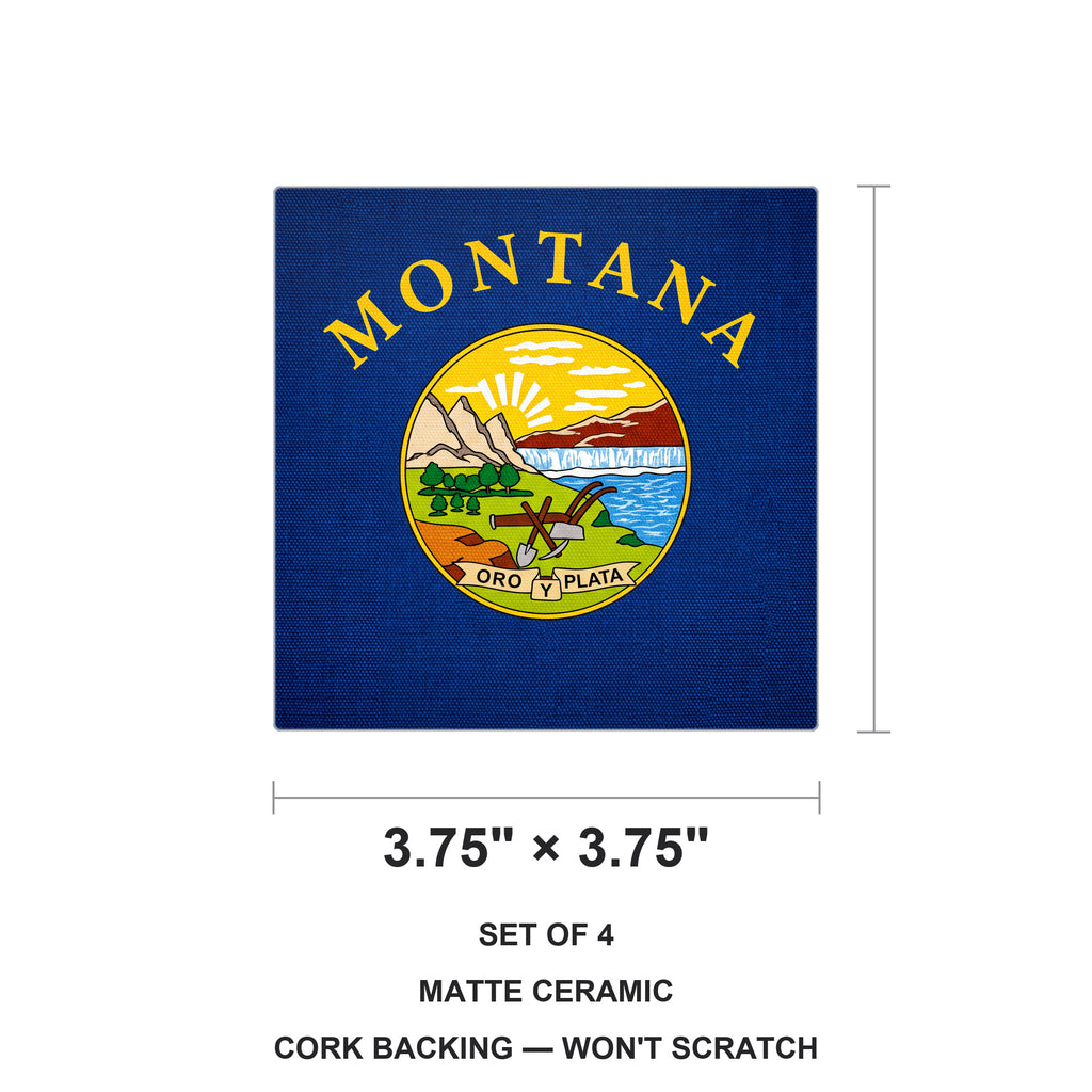 Montana State Flag ceramic coasters set of 4, size 3.75 inches