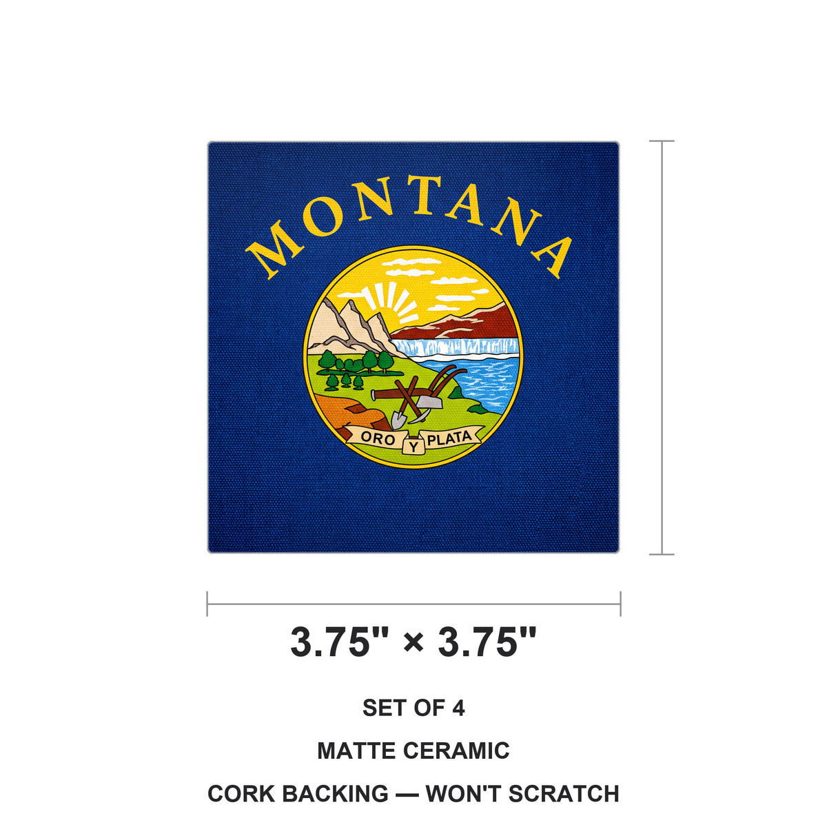 Montana State Flag ceramic coasters set of 4, size 3.75 inches