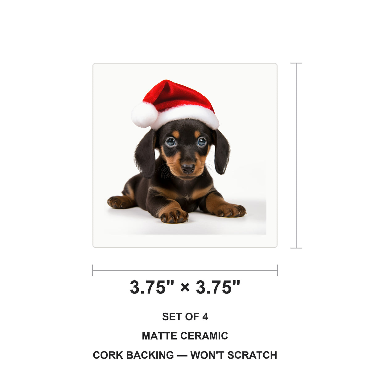 Dachshund Puppy ceramic coasters set of 4, size 3.75 inches