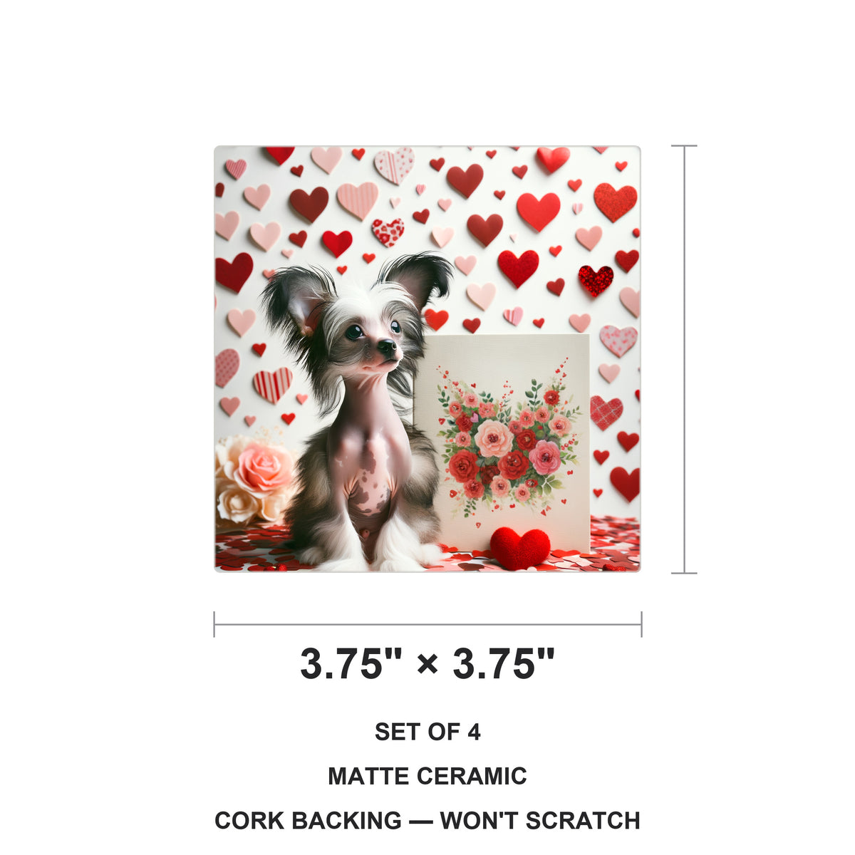 Chinese Crested ceramic coasters set of 4, size 3.75 inches