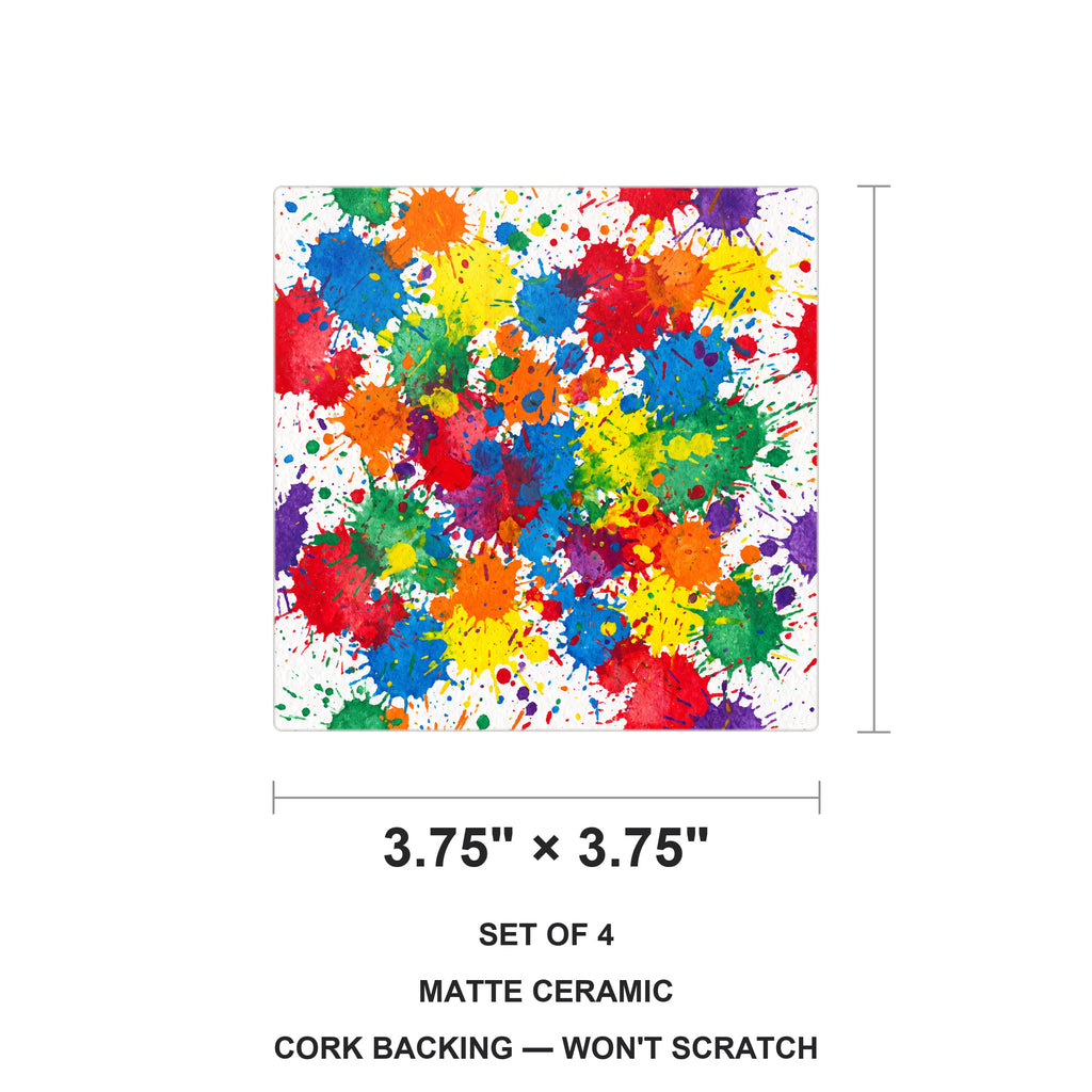 Paint Splatter ceramic coasters set of 4, size 3.75 inches
