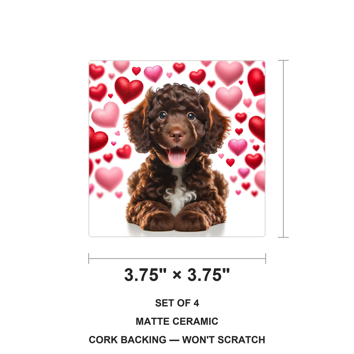 Portuguese Water Dog ceramic coasters set of 4, size 3.75 inches