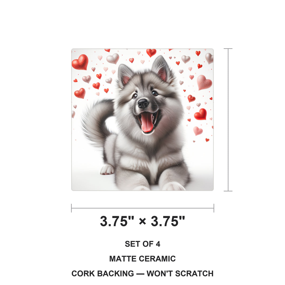 Keeshond ceramic coasters set of 4, size 3.75 inches