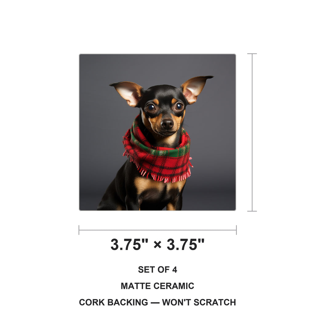 Miniature Pinscher ceramic coasters set of 4, size 3.75 inches
