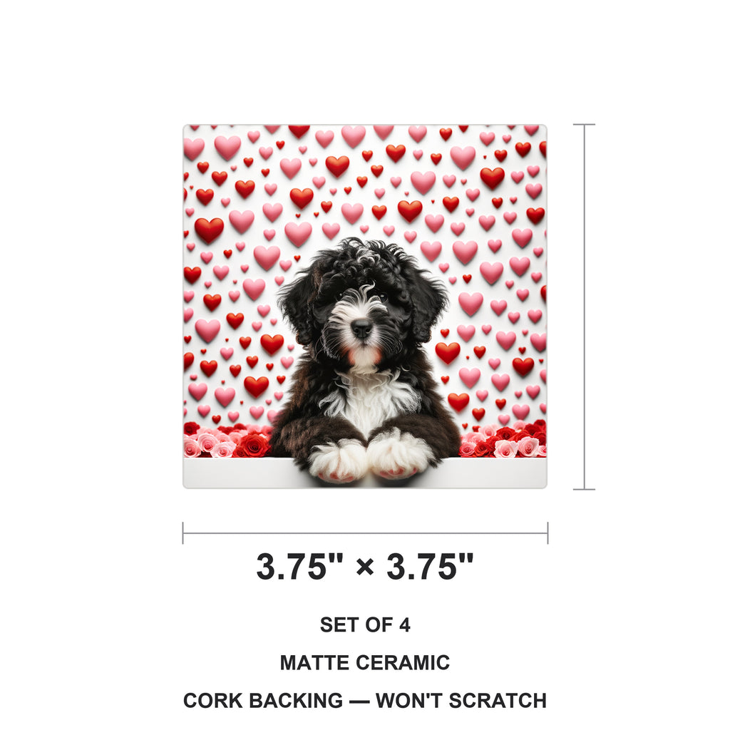 Portuguese Water Dog ceramic coasters set of 4, size 3.75 inches