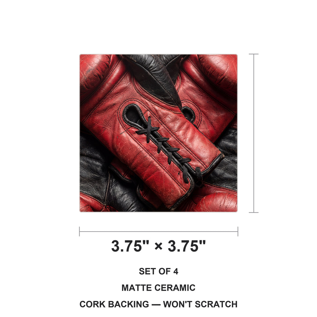 Boxing Gloves ceramic coasters set of 4, size 3.75 inches