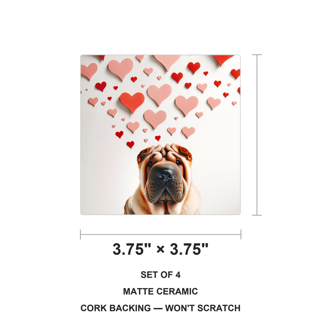 Chinese Shar-Pei ceramic coasters set of 4, size 3.75 inches