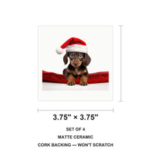 Dachshund Puppy ceramic coasters set of 4, size 3.75 inches