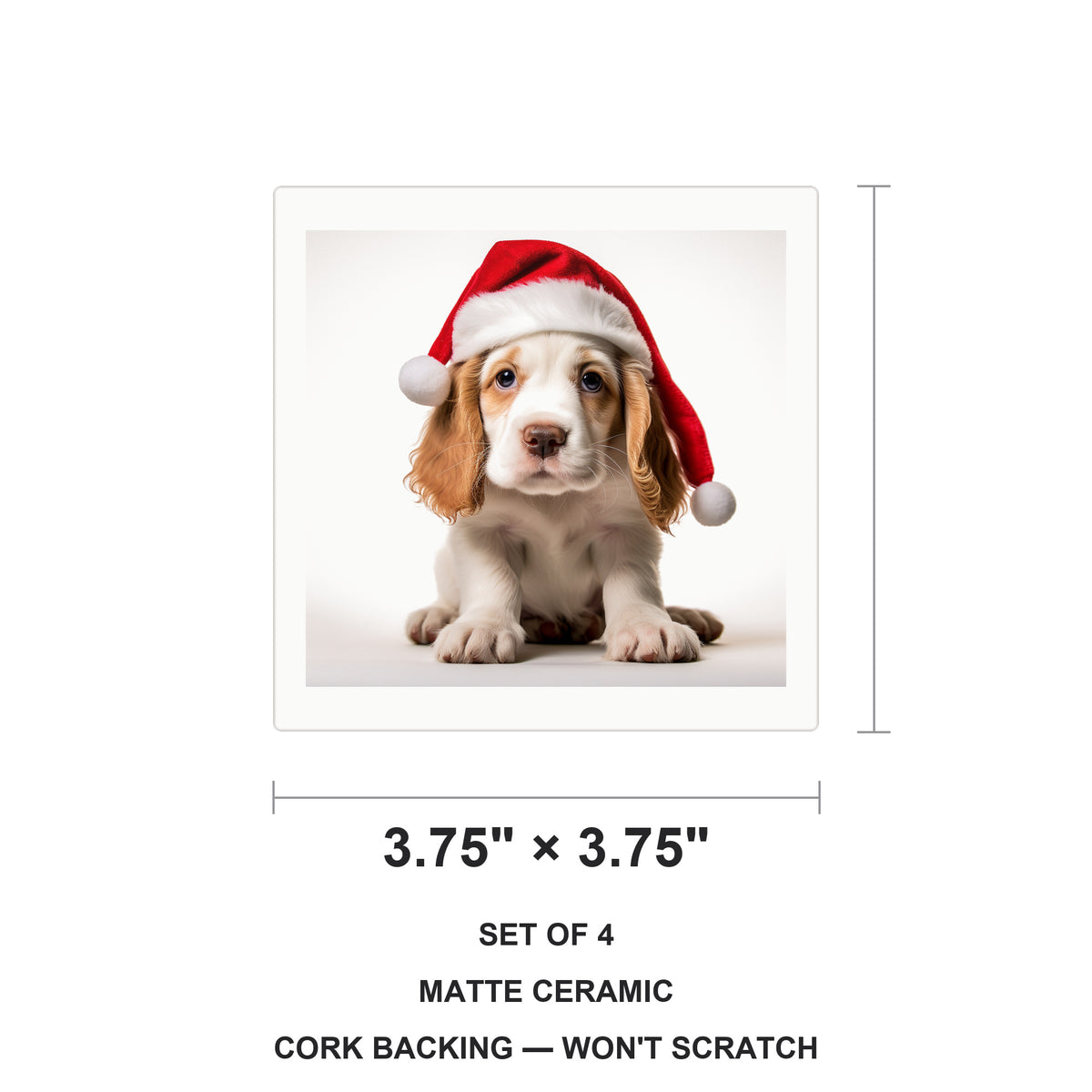 Clumber Spaniel Puppy ceramic coasters set of 4, size 3.75 inches