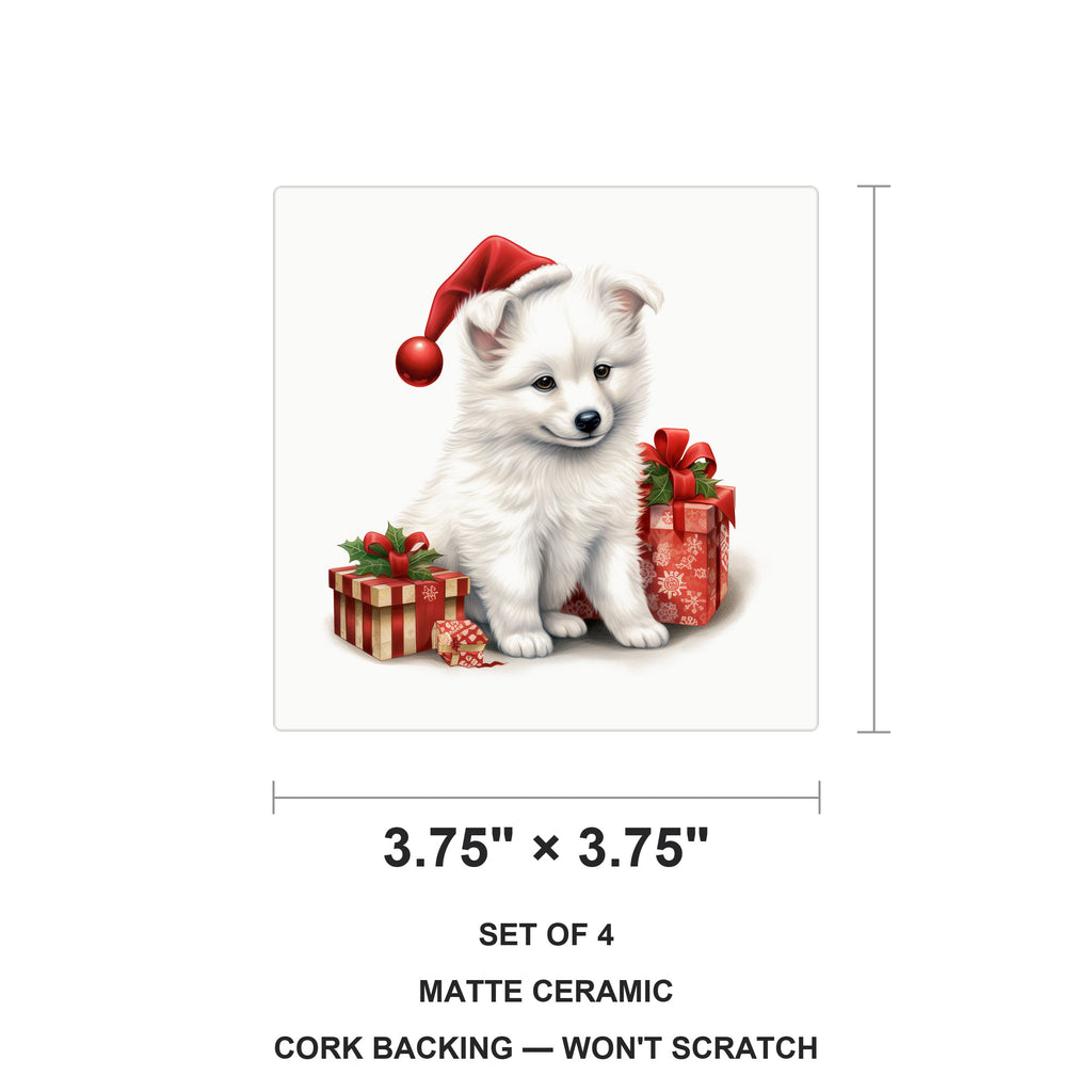 American Eskimo Dog Puppy Drawing ceramic coasters set of 4, size 3.75 inches