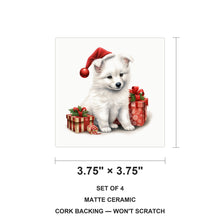 American Eskimo Dog Puppy Drawing ceramic coasters set of 4, size 3.75 inches