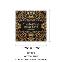 Philippians 4:13 ceramic coasters set of 4, size 3.75 inches
