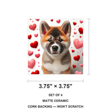 Akita ceramic coasters set of 4, size 3.75 inches