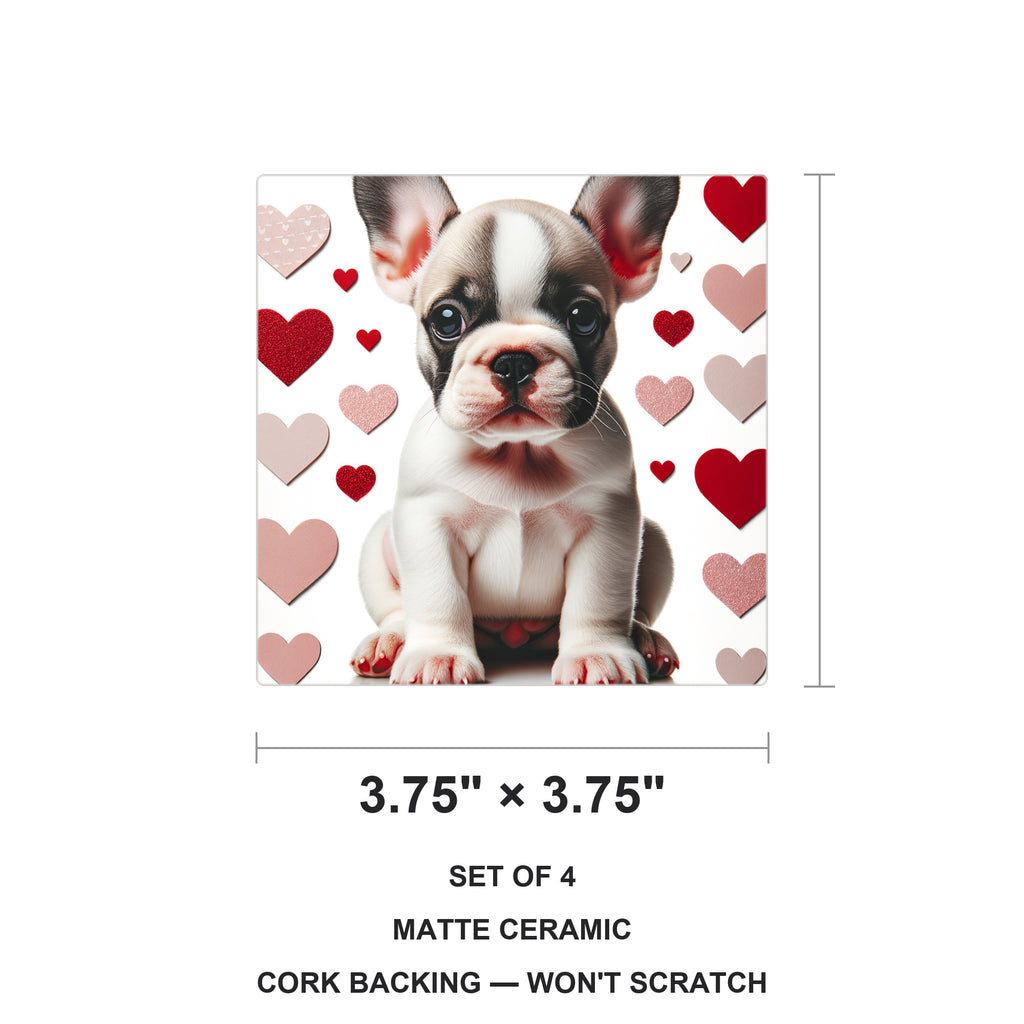French Bulldog ceramic coasters set of 4, size 3.75 inches