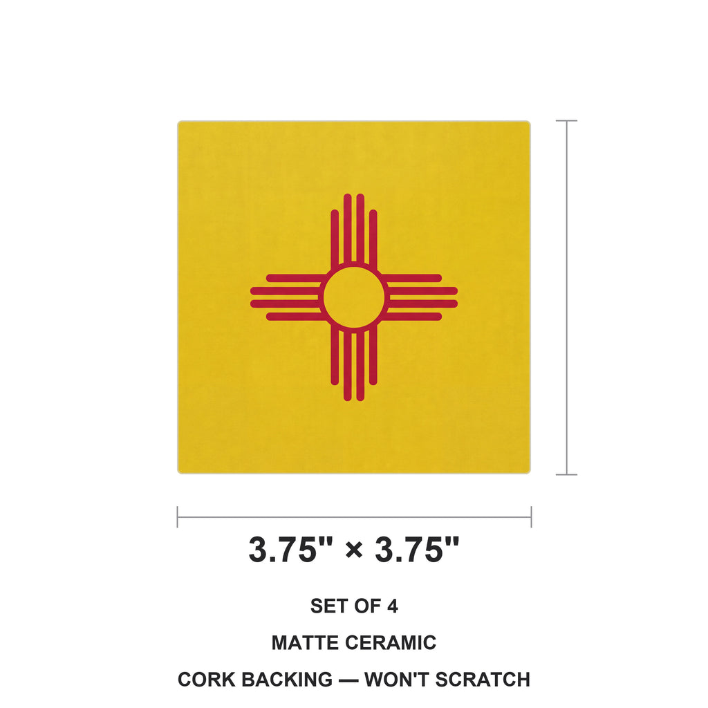 New Mexico State Flag ceramic coasters set of 4, size 3.75 inches