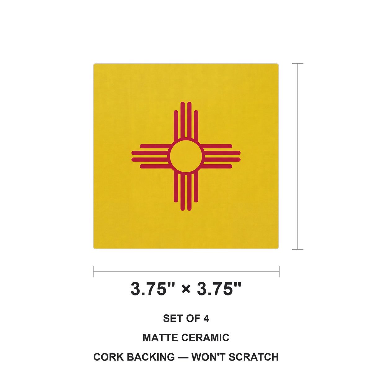 New Mexico State Flag ceramic coasters set of 4, size 3.75 inches