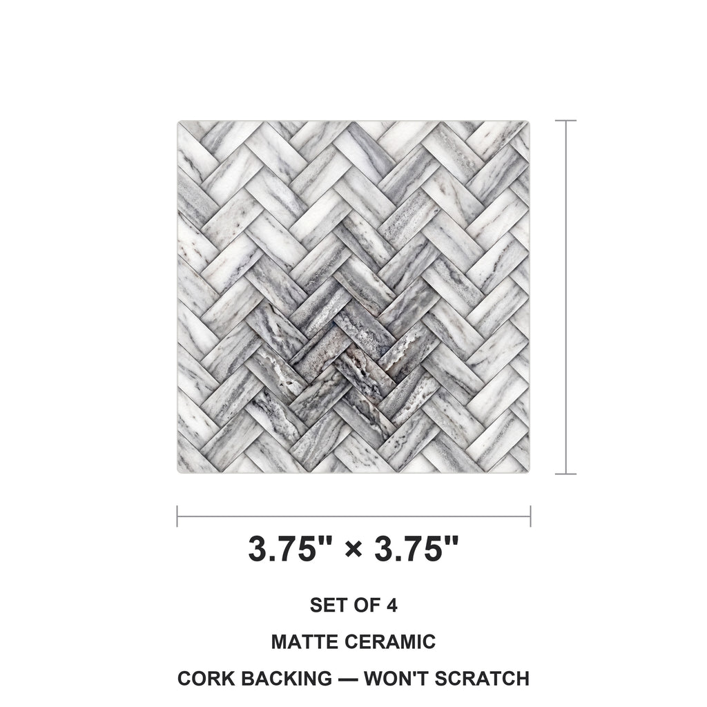 Herringbone ceramic coasters set of 4, size 3.75 inches