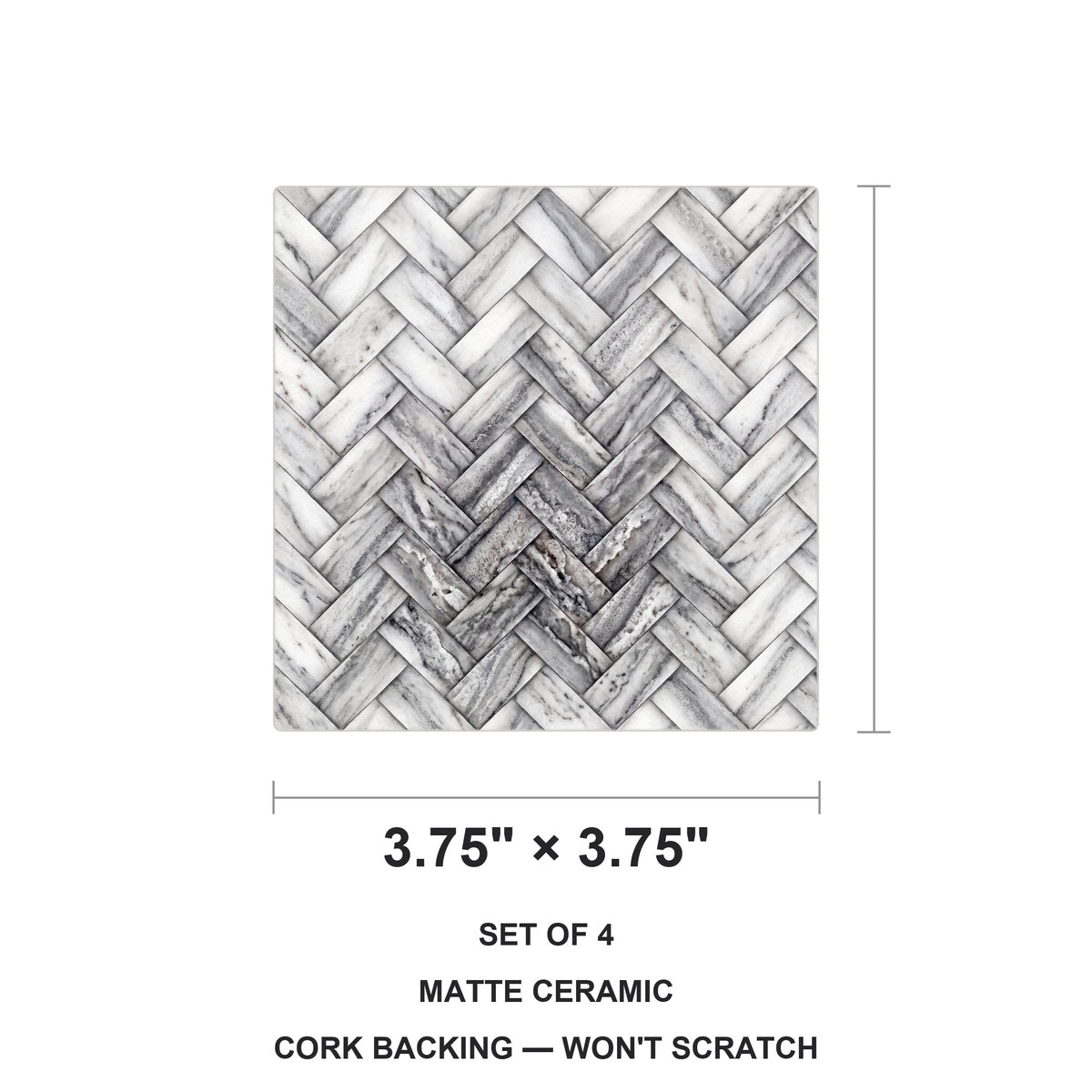 Herringbone ceramic coasters set of 4, size 3.75 inches