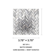 Herringbone ceramic coasters set of 4, size 3.75 inches
