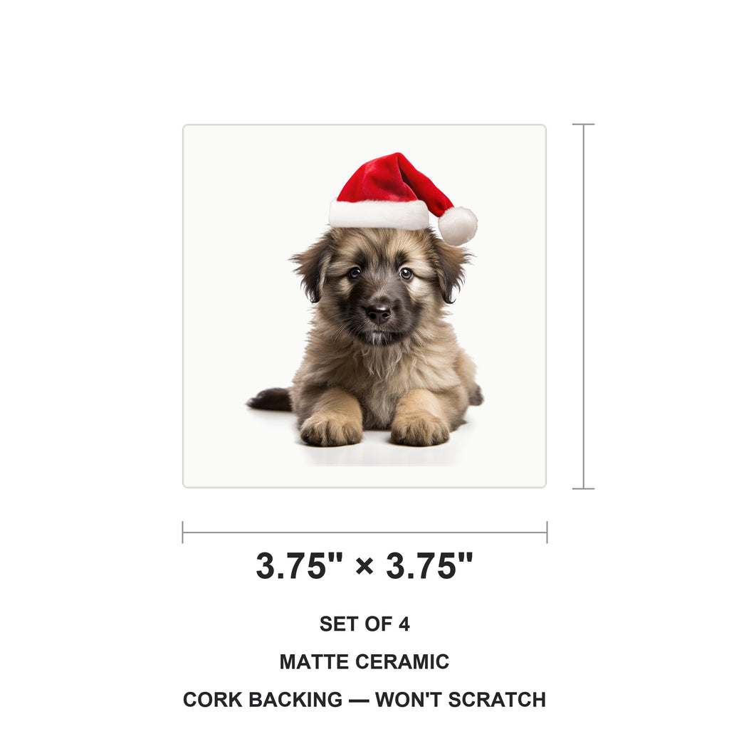Pyrenean Shepherd Puppy ceramic coasters set of 4, size 3.75 inches