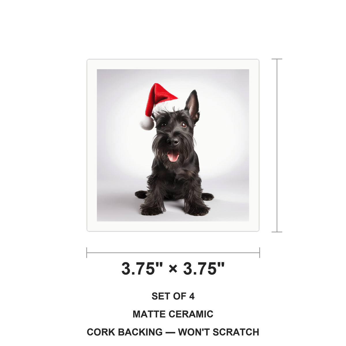 Scottish Terrier ceramic coasters set of 4, size 3.75 inches