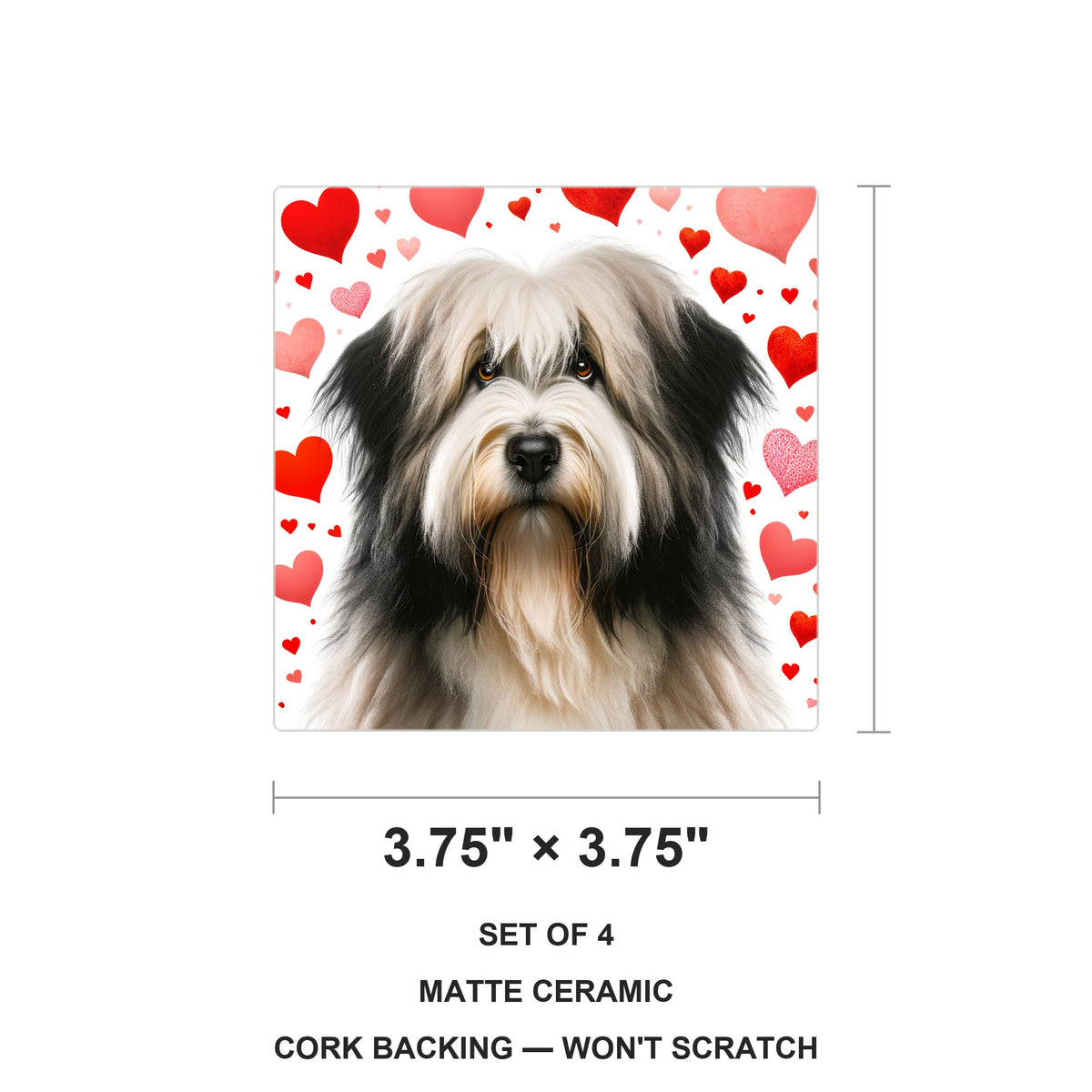 Tibetan Terrier ceramic coasters set of 4, size 3.75 inches