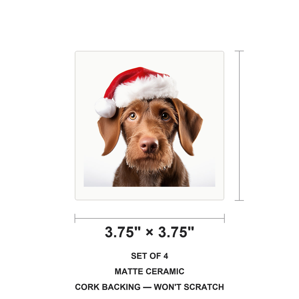 Wirehaired Vizsla Puppy ceramic coasters set of 4, size 3.75 inches