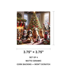 Cozy Holiday Pets ceramic coasters set of 4, size 3.75 inches