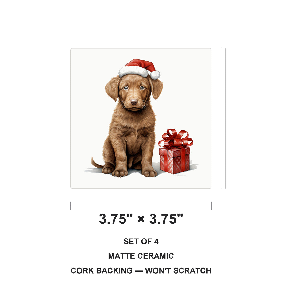 Chesapeake Bay Retriever Puppy Drawing ceramic coasters set of 4, size 3.75 inches