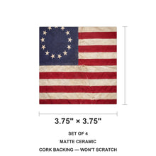 Betsy Ross 13-Star Flag ceramic coasters set of 4, size 3.75 inches