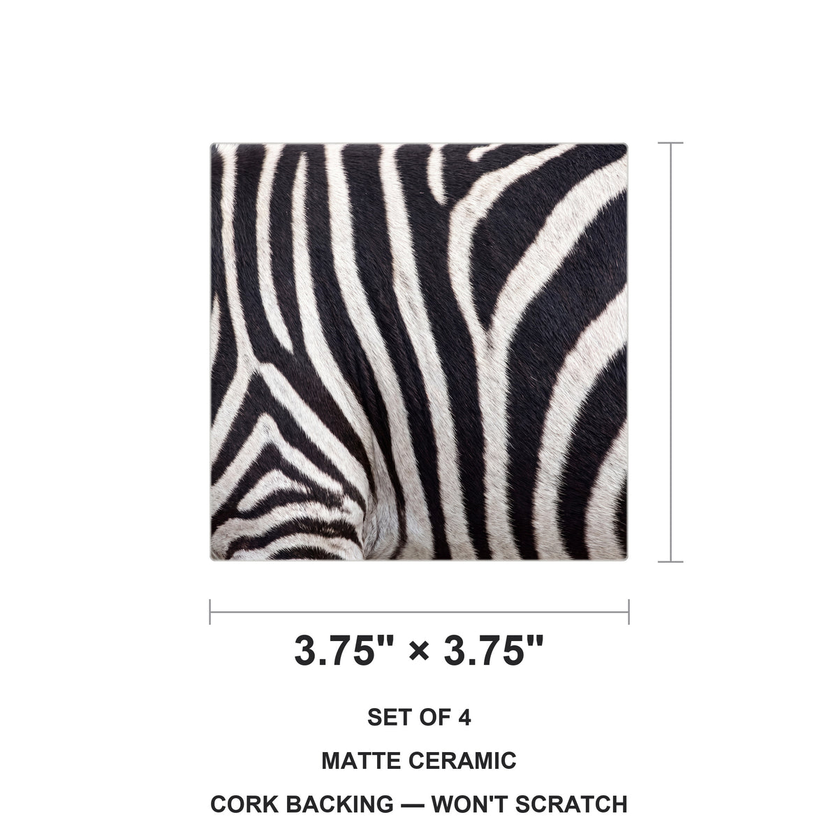 Zebra Stripe ceramic coasters set of 4, size 3.75 inches
