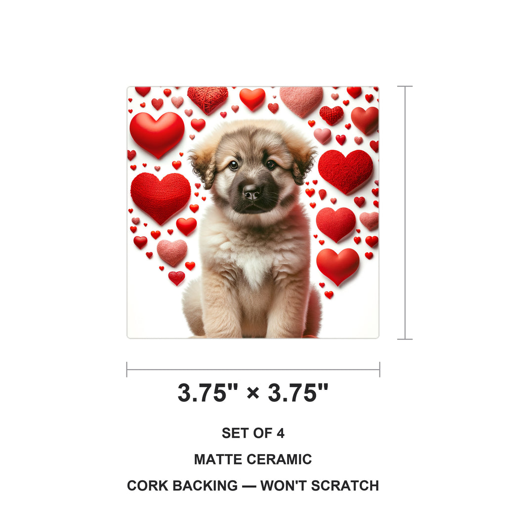 Leonberger ceramic coasters set of 4, size 3.75 inches