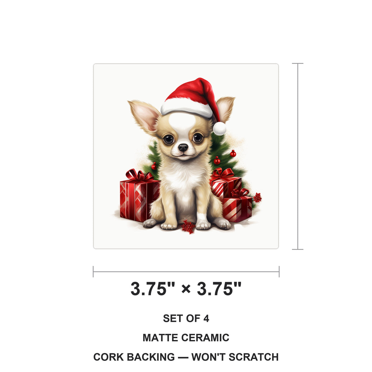 Chihuahua Puppy Drawing ceramic coasters set of 4, size 3.75 inches