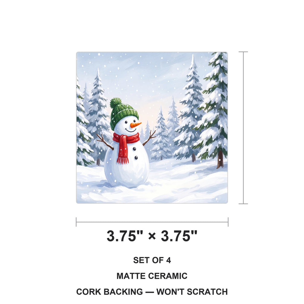Snowman Winter ceramic coasters set of 4, size 3.75 inches