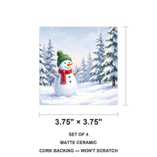 Snowman Winter ceramic coasters set of 4, size 3.75 inches