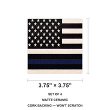 Thin Blue Line Flag ceramic coasters set of 4, size 3.75 inches