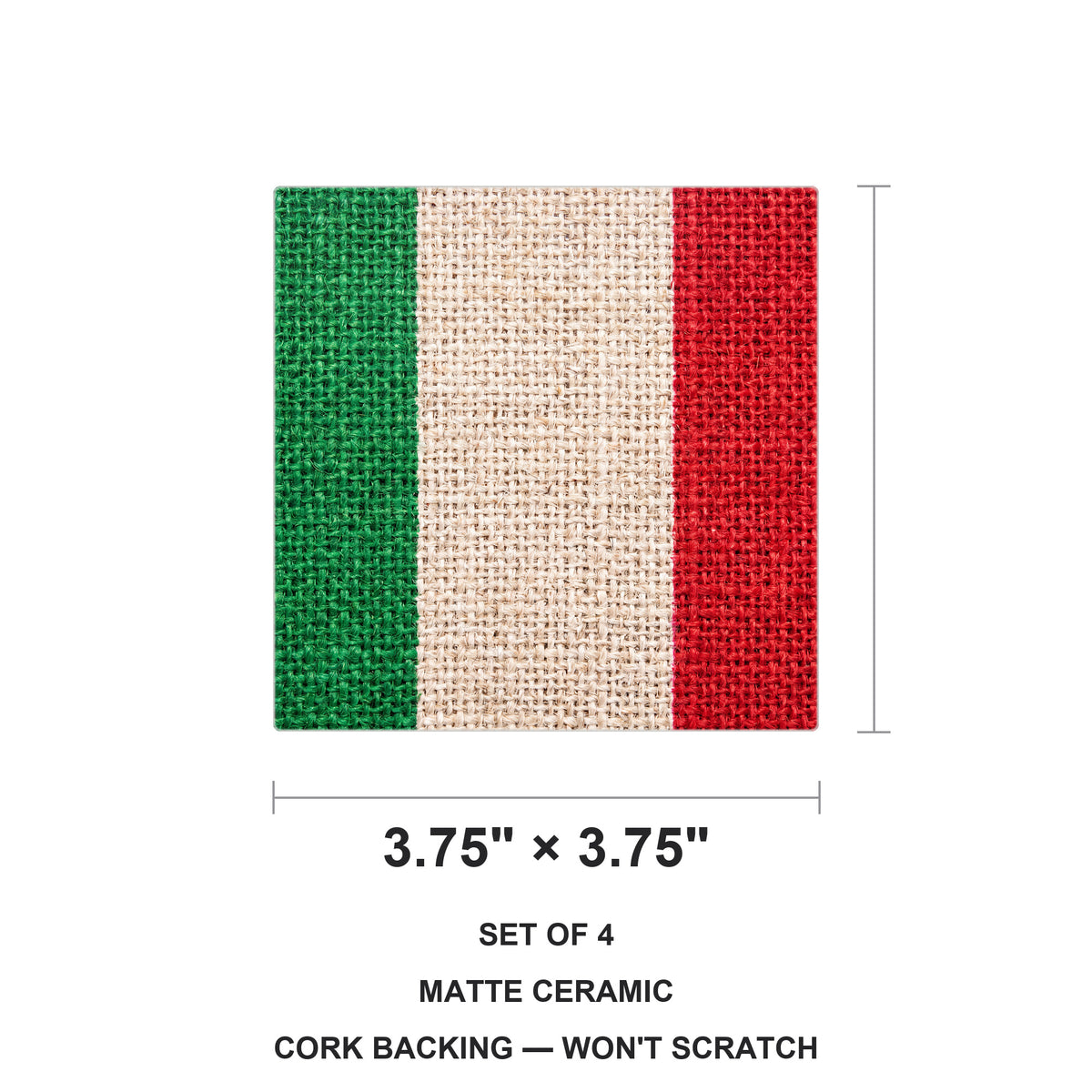 Italy Flag Pride ceramic coasters set of 4, size 3.75 inches