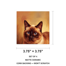 Siamese Cat Portrait ceramic coasters set of 4, size 3.75 inches