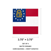 Georgia State Flag ceramic coasters set of 4, size 3.75 inches