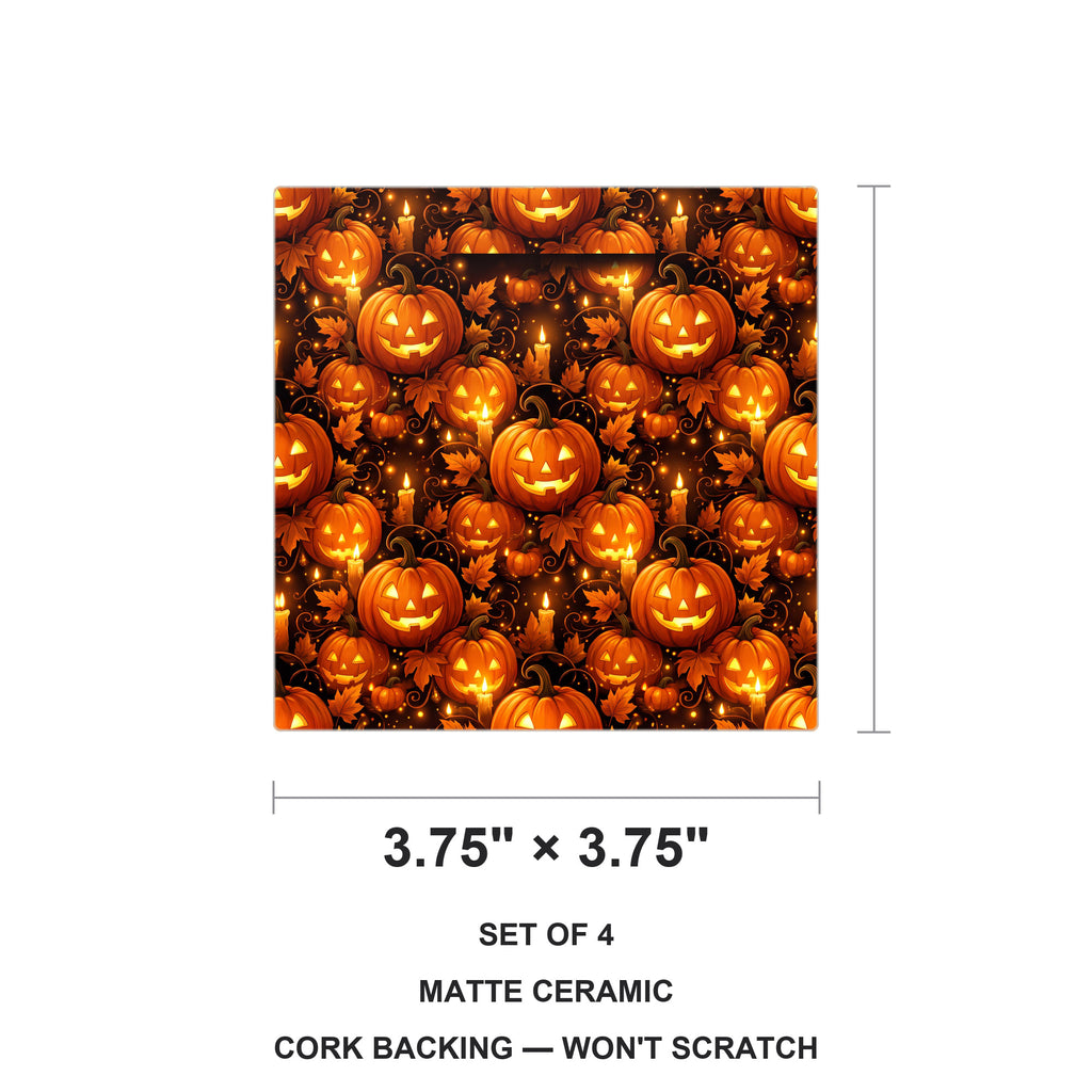 Halloween Pumpkins ceramic coasters set of 4, size 3.75 inches