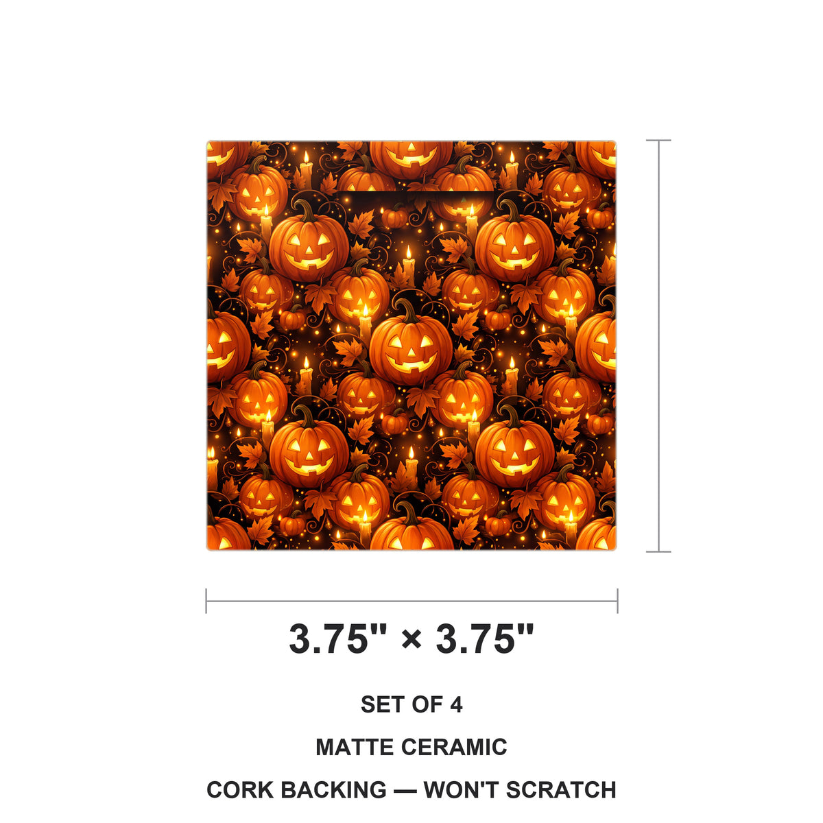 Halloween Pumpkins ceramic coasters set of 4, size 3.75 inches