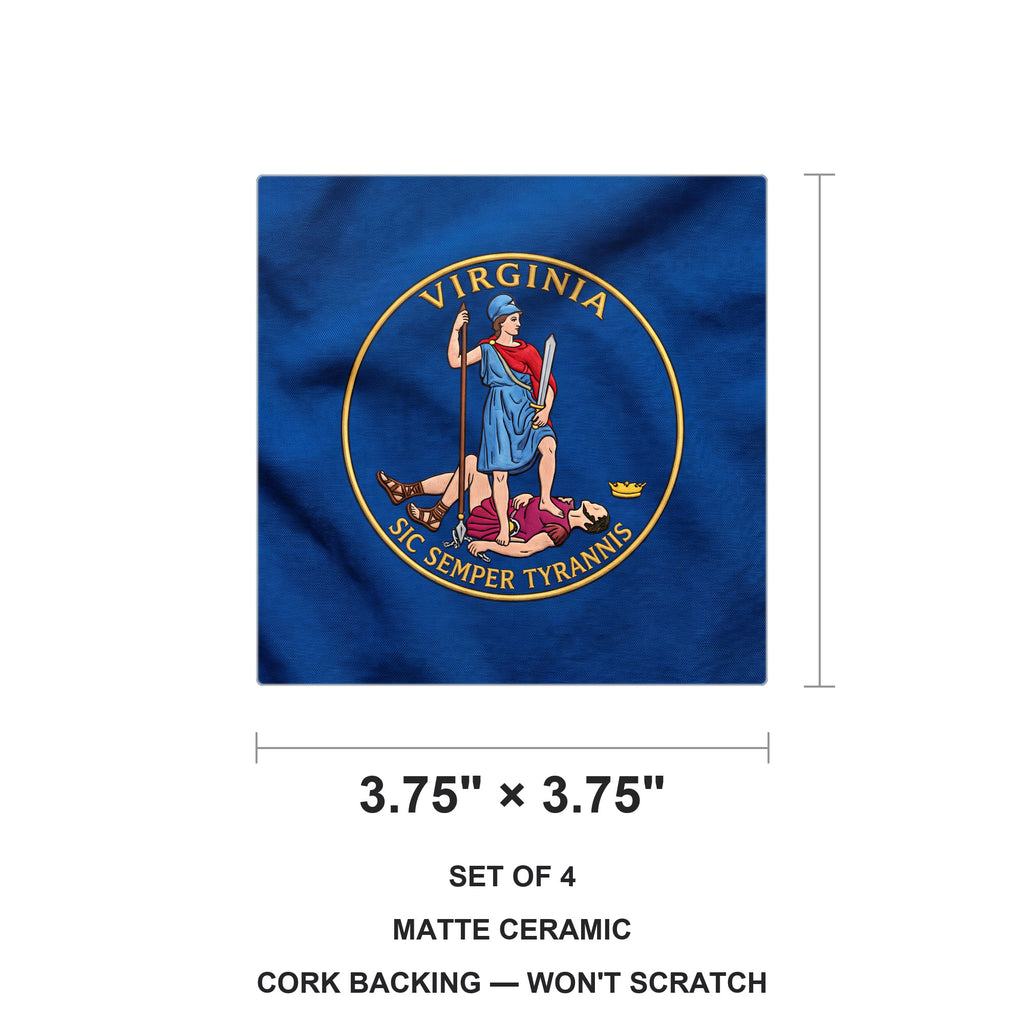Virginia State Flag ceramic coasters set of 4, size 3.75 inches