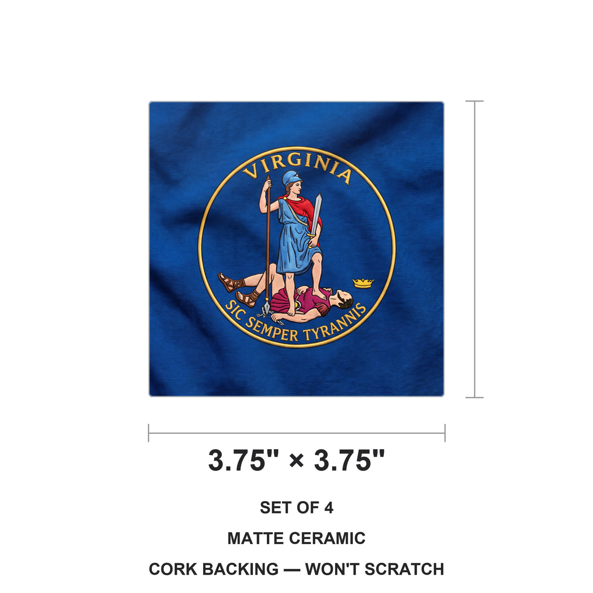 Virginia State Flag ceramic coasters set of 4, size 3.75 inches