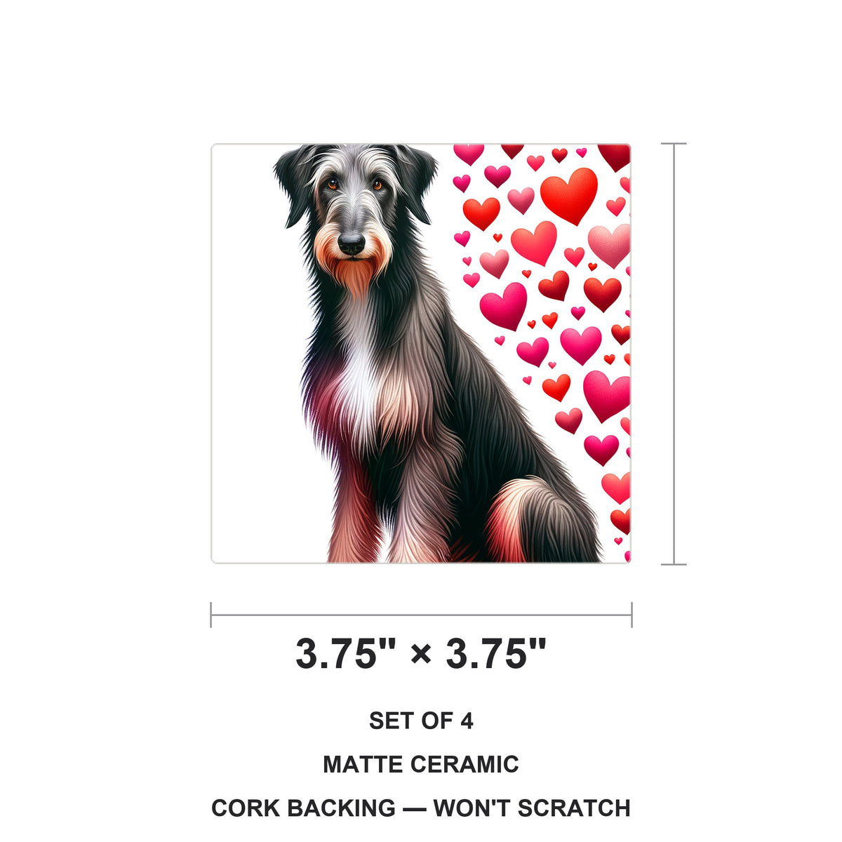 Scottish Deerhound ceramic coasters set of 4, size 3.75 inches
