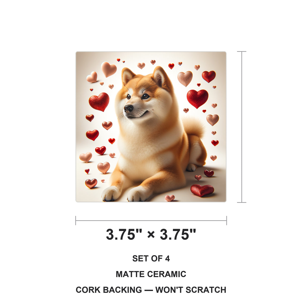 Shiba Inu ceramic coasters set of 4, size 3.75 inches