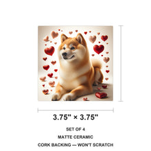 Shiba Inu ceramic coasters set of 4, size 3.75 inches
