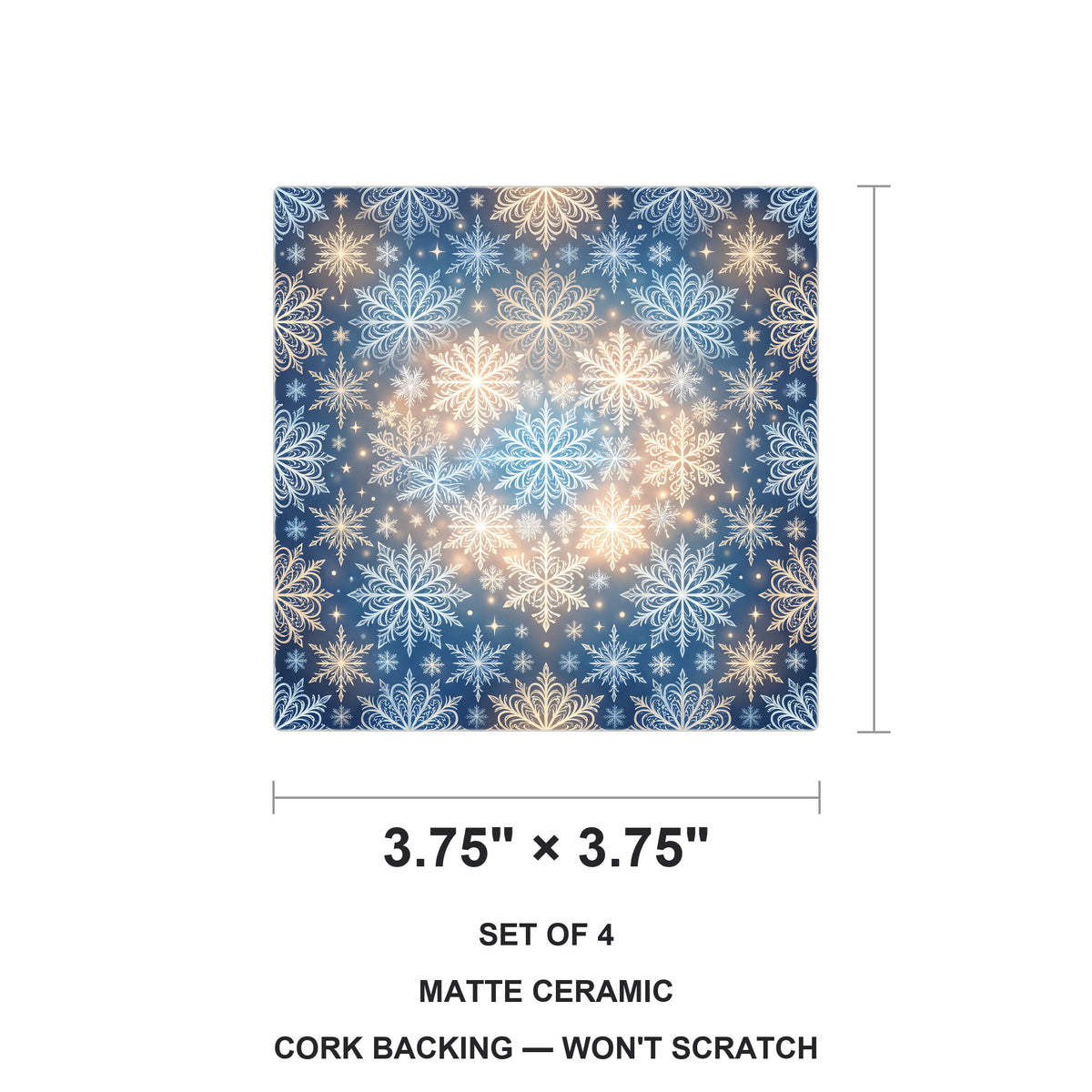 Christmas Snowflakes ceramic coasters set of 4, size 3.75 inches
