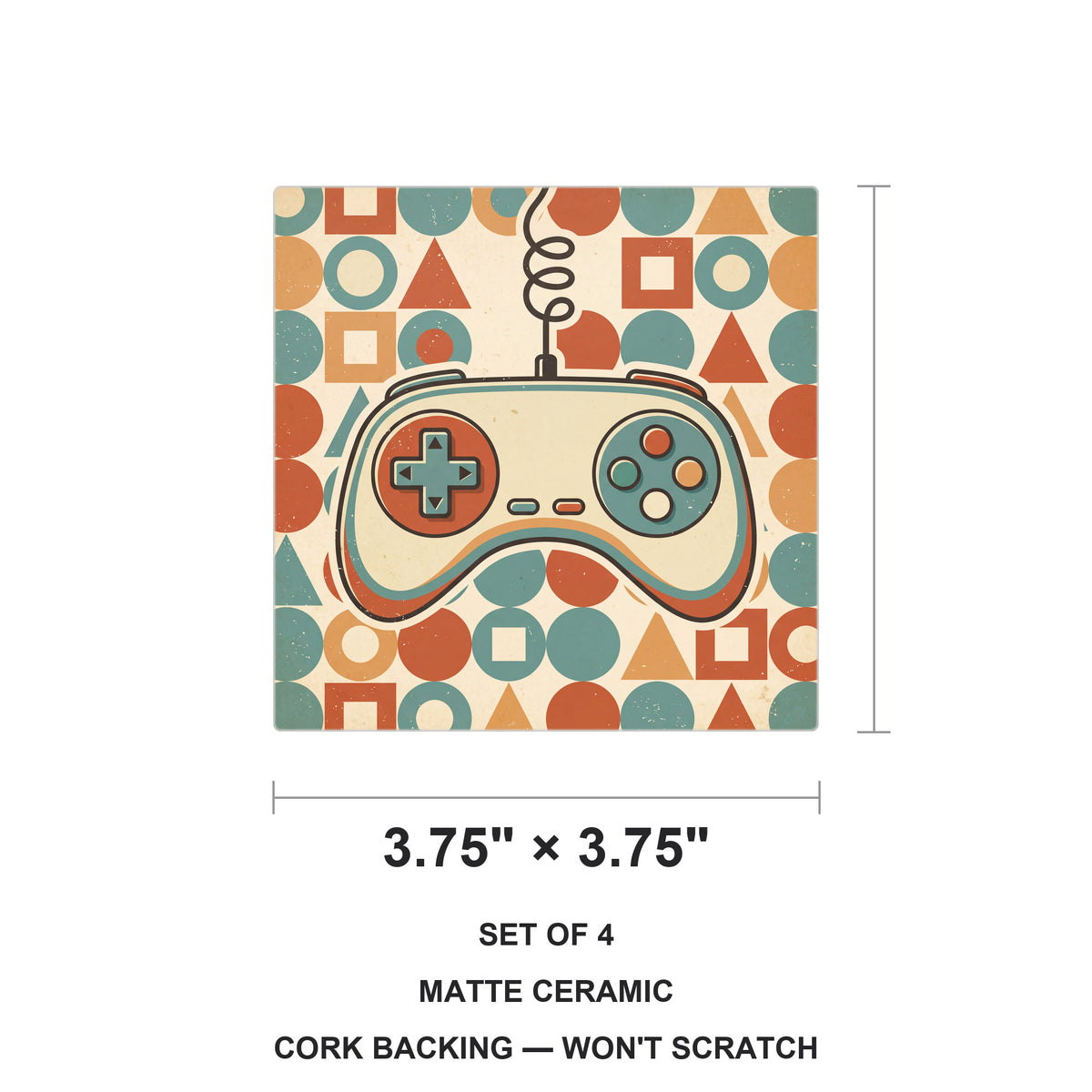 Retro Game Controller ceramic coasters set of 4, size 3.75 inches