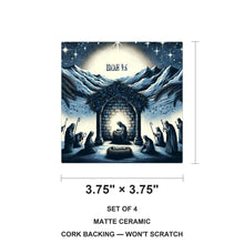 Midnight Blue Nativity ceramic coasters set of 4, size 3.75 inches
